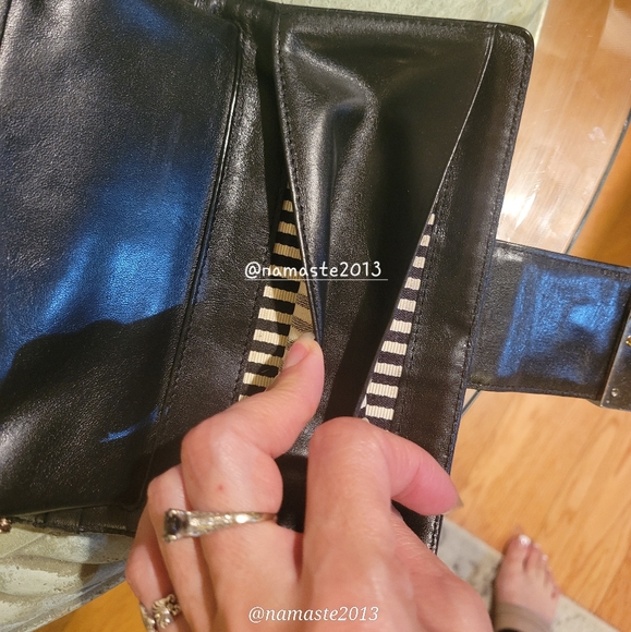 L.A.M.B. Gwen Stefani Leather Wallet Velour Center Stripe Designer Luxury #63 - Picture 11 of 14